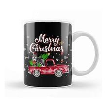 Baskı Dükkanı Yeni Yıl Hediyesi Schnauzer Rides Red Truck Christmas Pajama Kupa Bardak