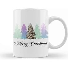 Baskı Dükkanı Yılbaşı Yeni Yıl Konseptli Pine Merry Christmas Porselen Beyaz Kupa Bardak