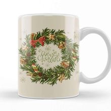 Baskı Dükkanı Yılbaşı Yeni Yıl Konseptli Wreath Gilf Merry Christmas Kupa Bardak