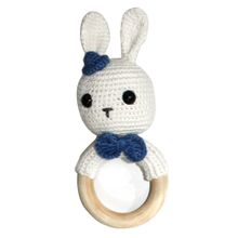 Bebegen Küçük Mavi Şapkalı Beyaz Tavşan Amigurumi Çıngırak