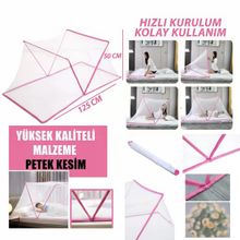 Bebek ve Çocuk İçin Portatif Cibinlik, Sinek ve Haşere Koruyucu Beşik Tülü, Yatak ve Puset Uyumlu, Beyaz, 50x125 cm