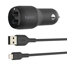 Belkin 24 W Hızlı Araç Şarj Cihazı 2 Port USB Siyah+Type-C Kablo