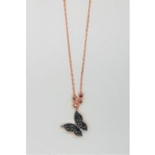 Bella Gloria TGK0163 Siyah Kelebek Rose Gümüş Kolye