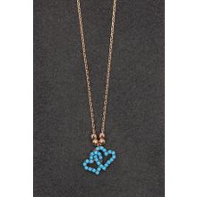 Bella Gloria TGK0166 Turkuaz Kalpler Rose Kadın Gümüş Kolye