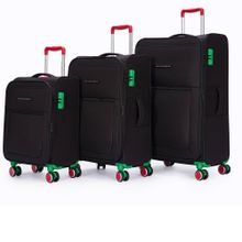 Benetton 2800 Ultra Light Hafif Lüx Kumaş Tekerlekli Siyah 3'lü Valiz Seti