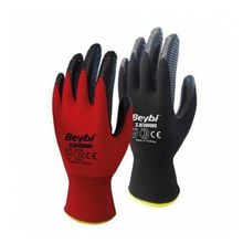 Beybi Nitril Poly PNzebra EN388 3131X 9 Beden Kırmızı Siyah Eldiven 12'li Paket Eldiven