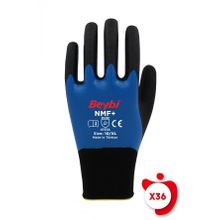 Beybi NMF+ Mavi 8 Beden 36 Çift Tam Kaplı Mikro Köpük Nitril Kaplı Polyester Örgü Eldiven