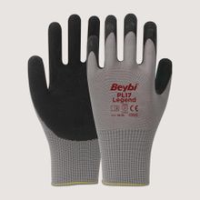 Beybi PL17 9 Beden Gri Siyah 12'li Paket Legend Polyester Örme Lateks Eldiven