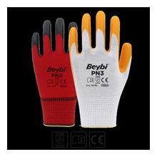 Beybi PN3 Beyaz Sarı 10 12'li Polyester Örme Nitril Eldiven