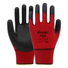 Beybi PN3 No:9 Beyaz Gri Koli Polyester Örme Nitril Eldiven