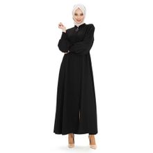 Beyza 3453 Kolları Pilise Detaylı Fermuarlı Siyah Ferace