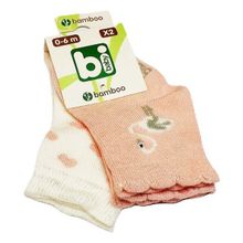 Bibaby Beyaz Kuğu Pembe 2'li Bambu Bebek Çorabı