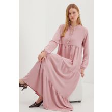 Bigdart 1627 A. Pembe Yaka Bağcıklı Kadın Tesettür Elbise
