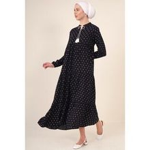 Bigdart 1627 Yaka Bağcıklı Siyah Kadın Tesettür Elbise