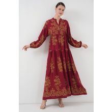 Bigdart 2423 D.Kırmızı Otantik Desenli Elbise