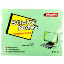 Bigpoint 75x100 MM Yeşil 12'li Paket Yapışkanlı Not Kağıdı