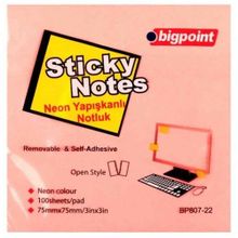Bigpoint 75x75 mm Neon Pembe Yapışkanlı Not Kağıdı
