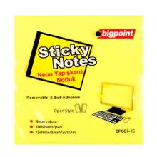 Bigpoint BP807-15 Neon Sarı75x75 Yapışkanlı Not Kağıdı