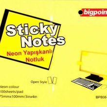 Bigpoint BP808-15 Neon Sarı 75x100 Yapışkanlı Not Kağıdı