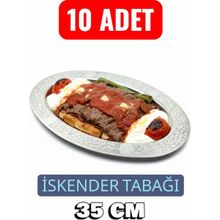 Binbir Trend Oval Krom Çelik Iskender ve Servis Tabağı – Otantik Işlemeli, 35 cm - 10 Adet