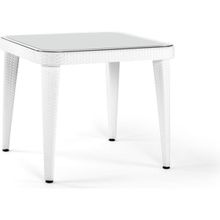 Bintaş Mobilya Rattan Plastik Temperli Camlı Beyaz Dış Mekan 90x90 cm Bahçe Masası