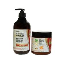 Bio Keratin Gold Argan ve Keratin Tuzsuz 500 ml Şampuan + Argan ve Keratin 500 ml Saç Bakım Maskesi