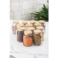 Bisepetim 12'li Set Bambu Kapaklı 800 ml Cam Kavanoz & Erzak Saklama Kabı