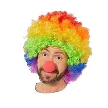 Bisepetim Gökkuşaklı Afro Peruk ve Kırmızı Renk Sünger Burun Seti