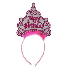 Bisepetim Happy Birthday Neon Pembe Renk 24x15 cm Doğum Günü Tacı