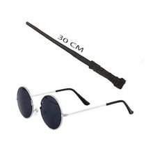 Bisepetim Harry Potter Asası 30 cm ve Siyah Metal Çerçeveli Harry Potter Gözlüğü Seti