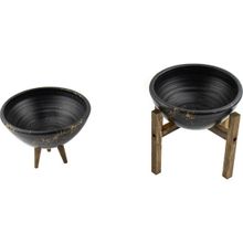 Bitki Tasarımı Mermer Efektli Siyah Üzeri Gold Aranjman Sunumluk İkili Set 20 cm Toprak Saksı