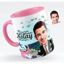 BK Bay Bankacı Karikatürlü Pembe Kupa Bardak