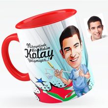 BK Bay Diş Hekimi Karikatürlü Kırmızı Kupa Bardak