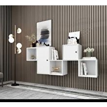 BK Concept DRS-1001-Ç Beyaz 170 cm 2 Kapaklı Raflı Duvara Monte Ayaksız Dresuar