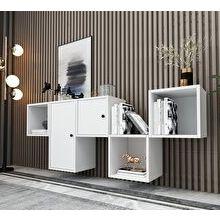 BK Concept KNS-1126-Ç Beyaz 168 cm Raflı Dolaplı Duvar Konsolu