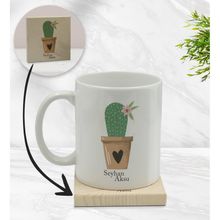 BK Gift Kişiye Özel - 6 Kaktüs Tasarımlı Beyaz Kupa Bardak
