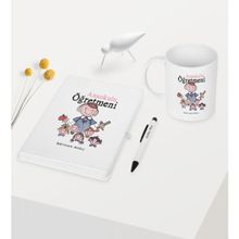 BK Kişiye Özel Anaokulu Öğretmeni Temalı Beyaz Defter Kalem Kupa Seti