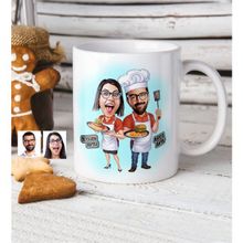 BK Kişiye Özel Aşçı Çift Karikatür Beyaz Kupa Bardak