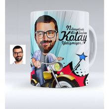 BK Kişiye Özel Bay Motorcu Karikatürlü Beyaz Kupa Bardak