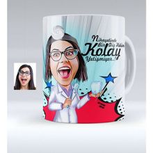 BK Kişiye Özel Bayan Diş Hekimi 2 Karikatürlü Beyaz Kupa Bardak