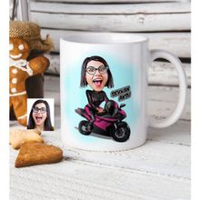 BK Kişiye Özel Bayan Motorcu Karikatür Beyaz Kupa Bardak