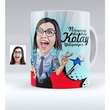 BK Kişiye Özel Bayan Polis Karikatürlü Beyaz Kupa Bardak