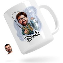BK Kişiye Özel Erkek Balıkçı Karikatürlü Beyaz Kupa Bardak