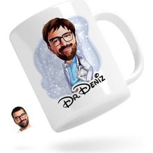 BK Kişiye Özel Erkek Doktor 8 Karikatürlü Beyaz Kupa Bardak