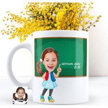BK Kişiye Özel Kız Öğrenci Karikatürlü Beyaz Kupa Bardak