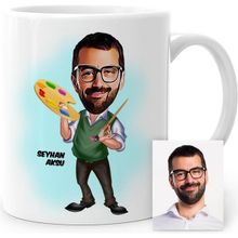 BK Kişiye Özel Ressam Karikatür Beyaz Kupa Bardak