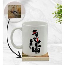 BK Model 18 Kişiye Özel Baba Godfather Tasarımlı Beyaz Kupa Bardak ve Ahşap Bardak Altlığı Hediye Seti