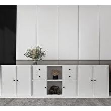 BKConcept KNS-1222-Ç Altı Kapaklı Dört Çekmeceli Raflı Beyaz Çıtasız Konsol