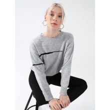 Black On Black K-DUILI Bisiklet Yaka Düz Örgü Gri Melanj Kadın Kazak