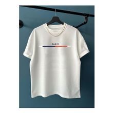 Black Sokak Göğüs Ince Çizgili Paris Baskılı Oversize Beyaz Erkek T-shirt